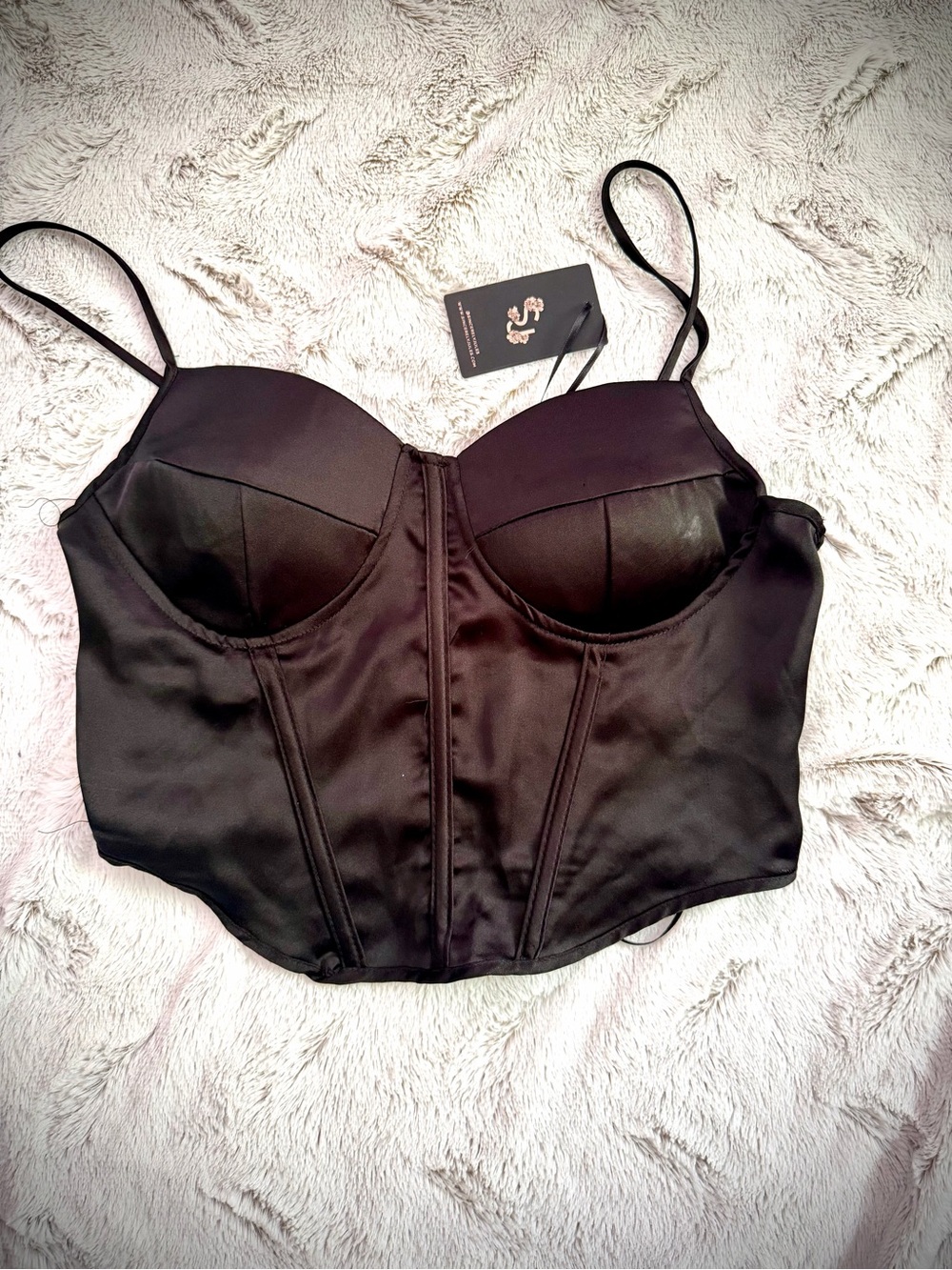 Sincerely Jules Black Satin Bustier Crop Top
